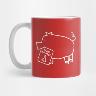 Minimalist White Line Cute Christmas Pig says Happy Holidays Mug